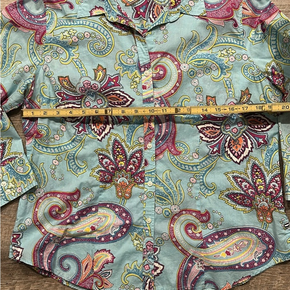 Izod blue paisley 3/4 sleeve button down cotton top size large - Picture 5 of 6
